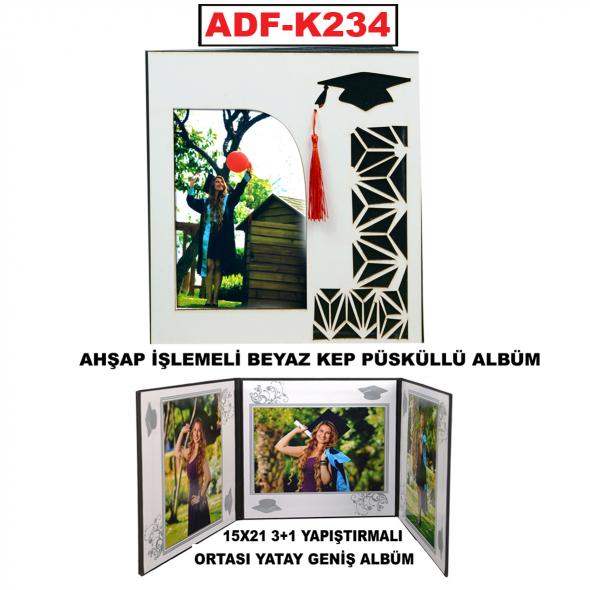 MEZUNİYET OKUL ALBÜMLERİ AHŞAP BEYAZ KAPAKLI İŞLEMELİ KEP PÜSKÜLLÜ YAPIŞTIRMALI