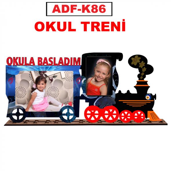2 Lİ AHŞAP TREN FİGÜRLÜ UV BASKILI OKULA BAŞLADIM YAZILI OKUL ÇERÇEVESİ