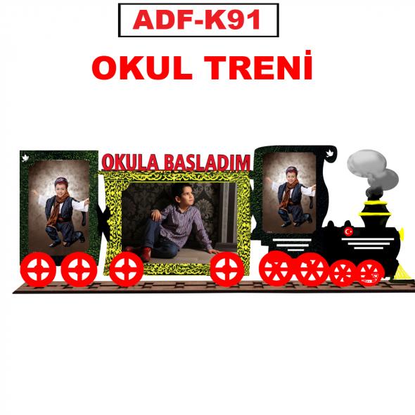 3 LÜ AHŞAP TREN FİGÜRLÜ UV BASKILI OKULA BAŞLADIM YAZILI OKUL ÇERÇEVESİ